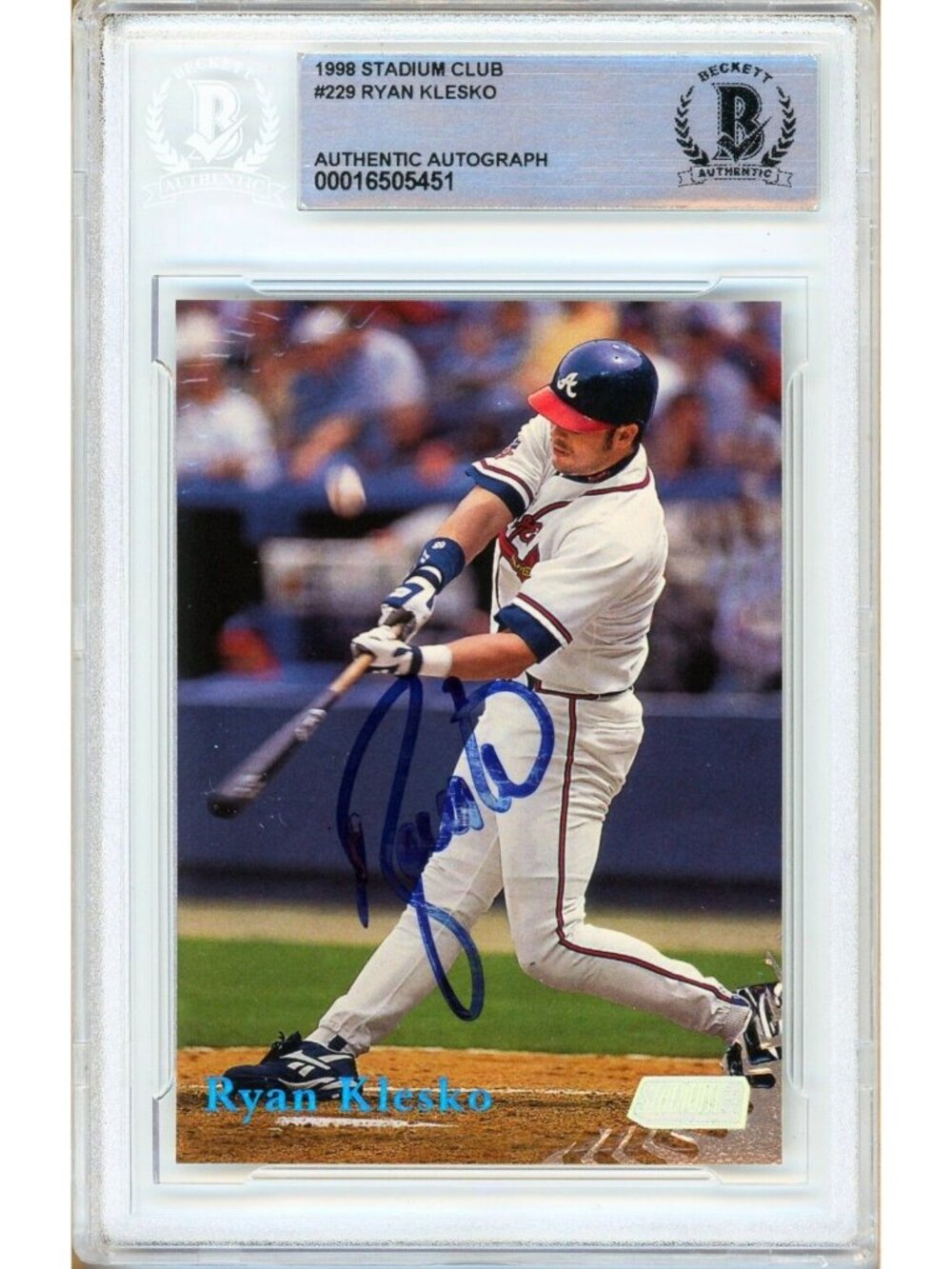Ryan Klesko Signed 1996 Topps Stadium Club #229 Atlanta Braves Beckett Slab Auto